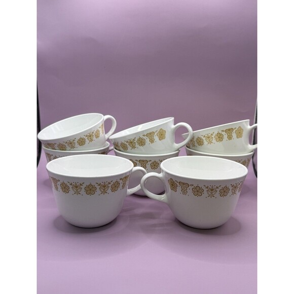 Vintage Corelle Pyrex Butterfly Gold Coffee Tea Cups Mugs s Set Of 8 - Picture 5 of 5